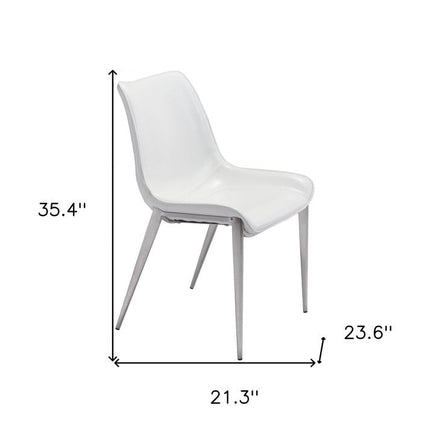 Set of Two White And Silver Upholstered Faux Leather Open Back Dining Side Chairs HomeRoots