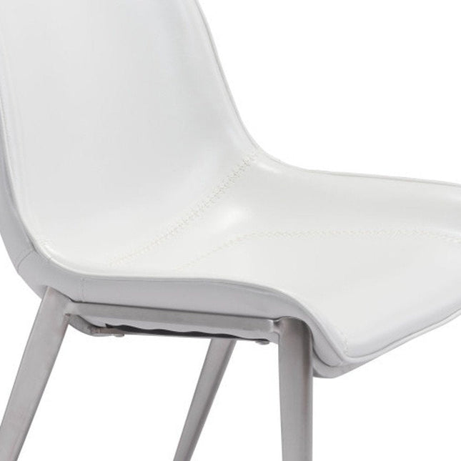 Set of Two White And Silver Upholstered Faux Leather Open Back Dining Side Chairs HomeRoots