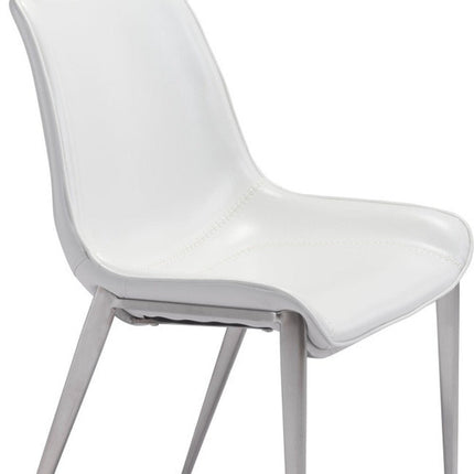 Set of Two White And Silver Upholstered Faux Leather Open Back Dining Side Chairs HomeRoots