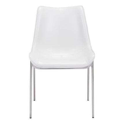 Set of Two White And Silver Upholstered Faux Leather Open Back Dining Side Chairs HomeRoots