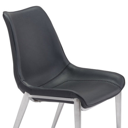 Set of Two Black and Silver Upholstered Faux Leather Dining Side Chairs HomeRoots