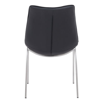 Set of Two Black and Silver Upholstered Faux Leather Dining Side Chairs HomeRoots