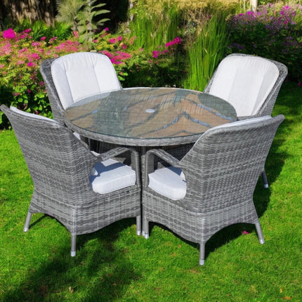 Five Piece Gray Round Glass Dining Set HomeRoots
