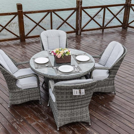 Five Piece Gray Round Glass Dining Set HomeRoots