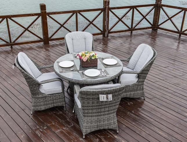 Five Piece Gray Round Glass Dining Set HomeRoots