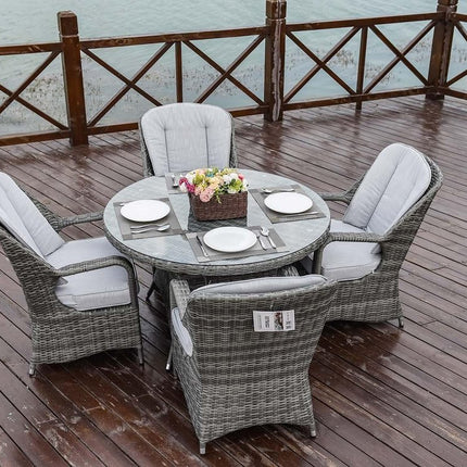 Five Piece Gray Round Glass Dining Set