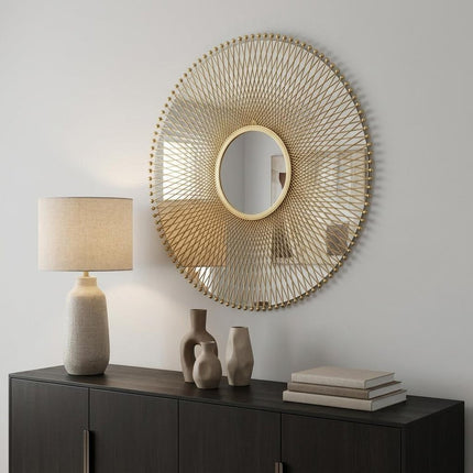 35" Gold Round Iron Framed Accent Mirror HomeRoots