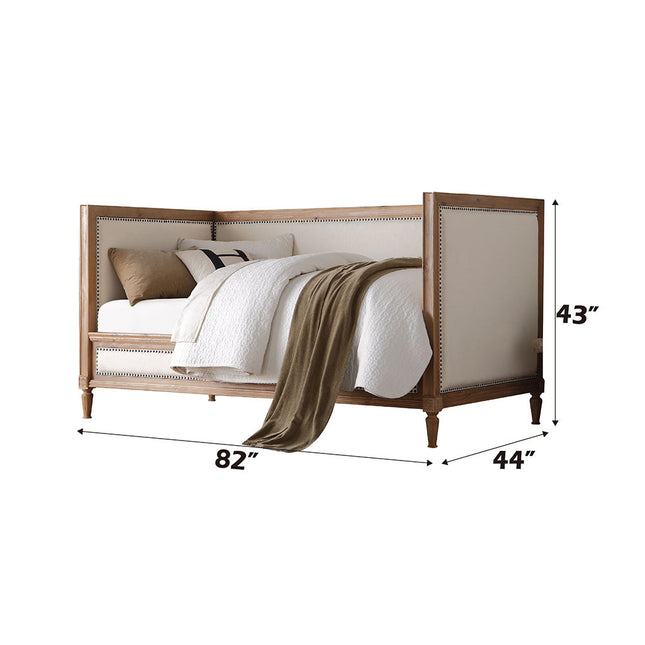 ACME 39175 Charlton Daybed, Cream Linen & Salvage Oak (1Set/2Ctn)