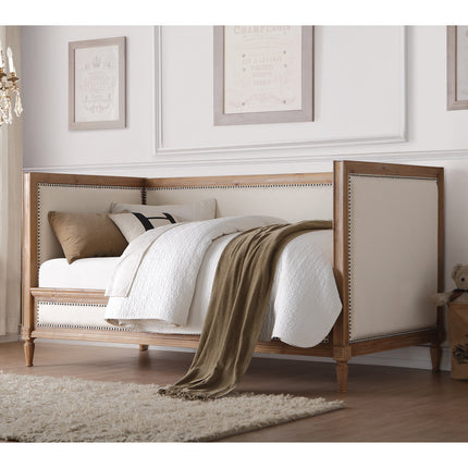 ACME 39175 Charlton Daybed, Cream Linen & Salvage Oak (1Set/2Ctn)
