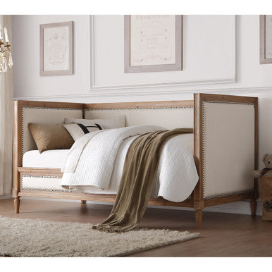 ACME 39175 Charlton Daybed, Cream Linen & Salvage Oak (1Set/2Ctn) ACME Furniture