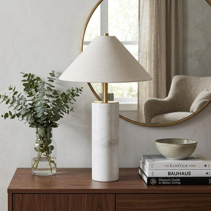 55" White Metal Bedside Table Lamp With Beige Empire Shade HomeRoots