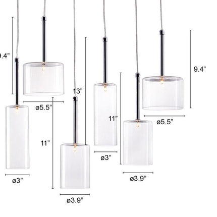 Silver Kitchen Island Six Light Metal LED Ceiling Light With Shades HomeRoots