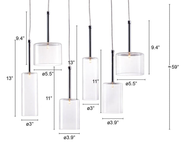 Silver Kitchen Island Six Light Metal LED Ceiling Light With Shades HomeRoots