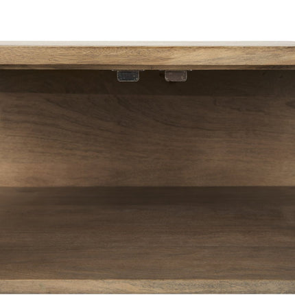 36" Natural Solid Wood Sideboard with Two Glass Doors HomeRoots