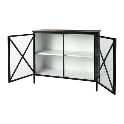 41" Black Iron Sideboard with Two Glass Doors HomeRoots