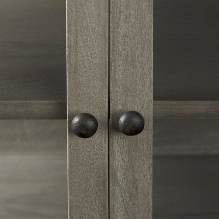 38" Gray Solid Wood Sideboard with Two Glass Doors HomeRoots