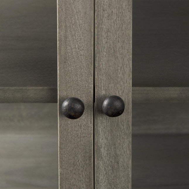 38" Gray Solid Wood Sideboard with Two Glass Doors HomeRoots