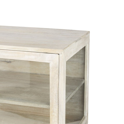 38" Gray Solid Wood Sideboard with Two Glass Doors HomeRoots