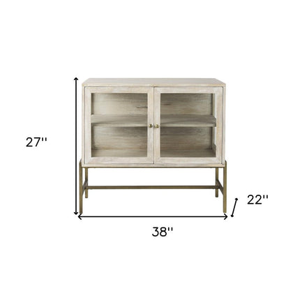 38" Gray Solid Wood Sideboard with Two Glass Doors HomeRoots