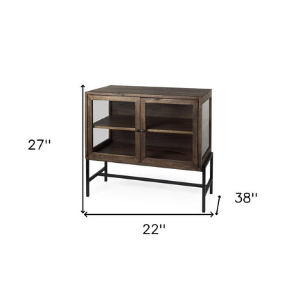 38" Gray Solid Wood Sideboard with Two Glass Doors HomeRoots