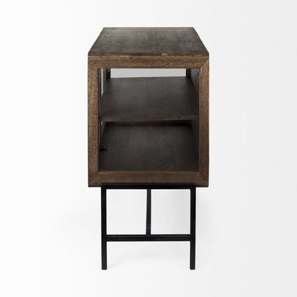 38" Gray Solid Wood Sideboard with Two Glass Doors HomeRoots
