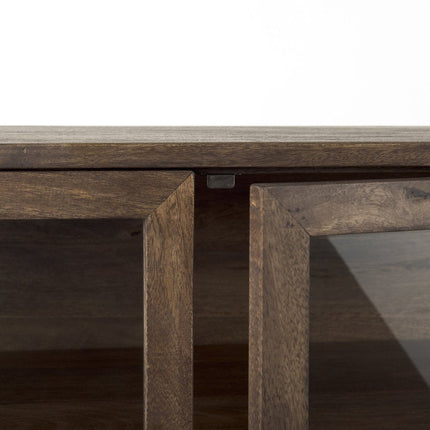 38" Gray Solid Wood Sideboard with Two Glass Doors HomeRoots