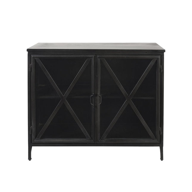 40" Black Iron Sideboard with Two Glass Doors HomeRoots