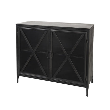 40" Black Iron Sideboard with Two Glass Doors HomeRoots