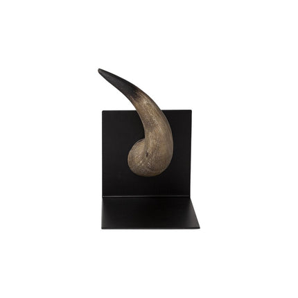 Set of Two Brown And Black Resin And Metal Horn Decorative Bookends HomeRoots