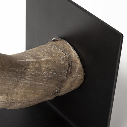 Set of Two Brown And Black Resin And Metal Horn Decorative Bookends HomeRoots