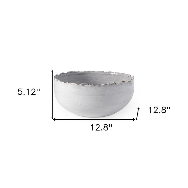 13" White Ceramic Torn Edge Round Centerpiece Bowl HomeRoots