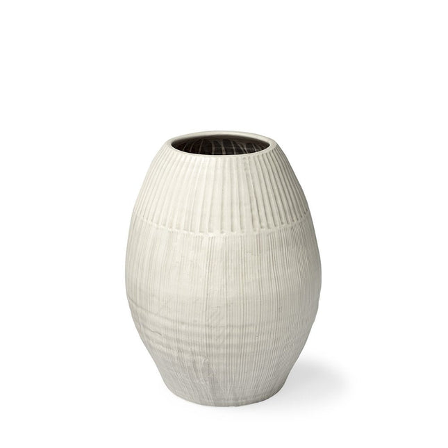 21" White Striped Ceramic Cylinder Floor Vase HomeRoots