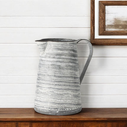 11" Gray and White Abstract Metal Jug Vase HomeRoots