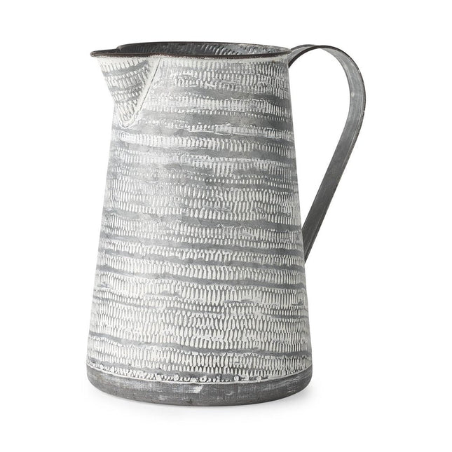 11" Gray and White Abstract Metal Jug Vase HomeRoots