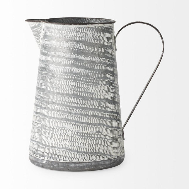 11" Gray and White Abstract Metal Jug Vase HomeRoots