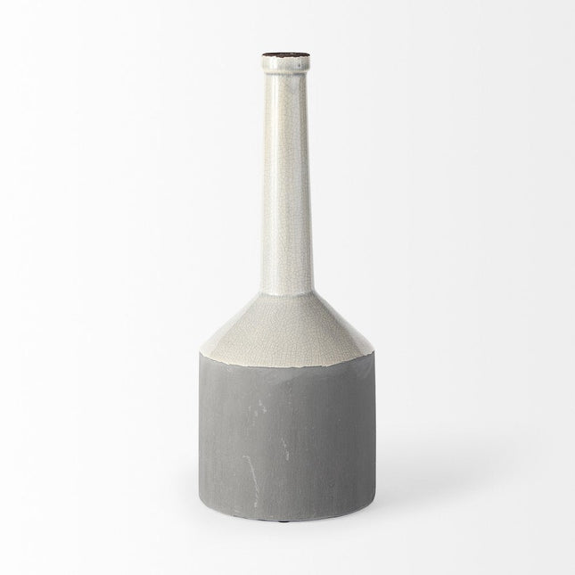 16" Gray and Off White Ceramic Tall Jug Vase HomeRoots