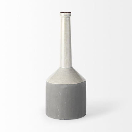 16" Gray and Off White Ceramic Tall Jug Vase HomeRoots
