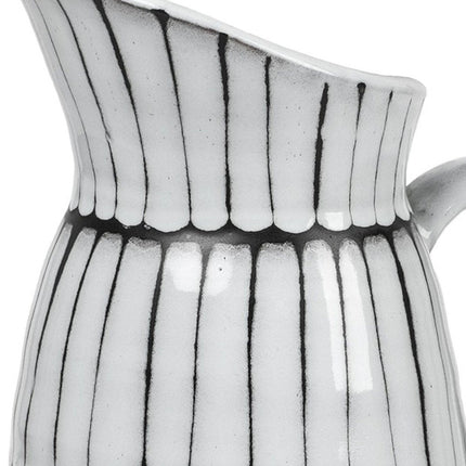 13" Black And White Ceramic Cylinder Jug Vase With Sculptural Details HomeRoots