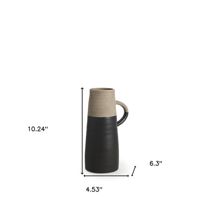 10" Black And Natural Color Block Cylinder Ceramic Jug Vase HomeRoots