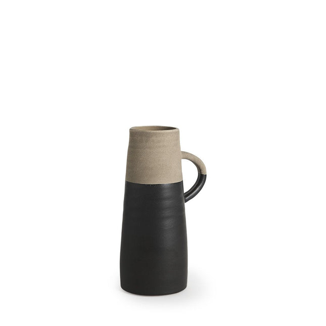 10" Black And Natural Color Block Cylinder Ceramic Jug Vase HomeRoots