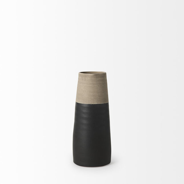 10" Black And Natural Color Block Cylinder Ceramic Jug Vase HomeRoots