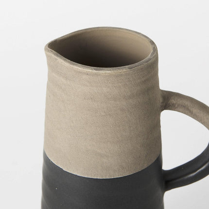 10" Black And Natural Color Block Cylinder Ceramic Jug Vase HomeRoots