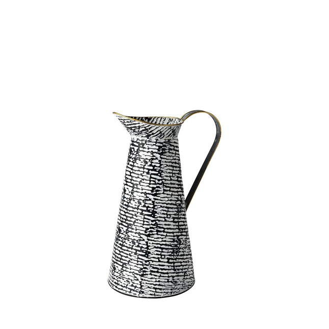 14" Black And White Abstract Cylinder Metal Jug Vase