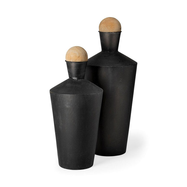 Set of Two Black and Brown Metal Cylindrical Urns HomeRoots