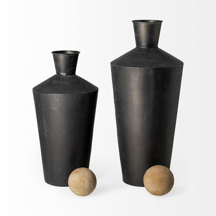 Set of Two Black and Brown Metal Cylindrical Urns HomeRoots