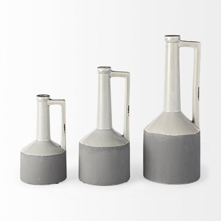 13" Gray And White Cylinder Ceramic Urns Jars HomeRoots