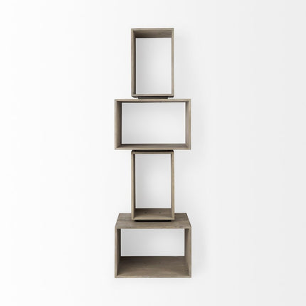 Set of Two Brown Solid and Manufactured Wood Two Tier Floating Bookcase HomeRoots