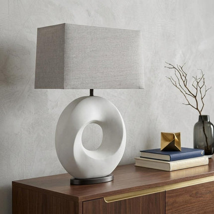27" White Geometric Table Lamp With Gray Shade HomeRoots