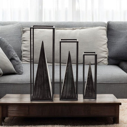 Black Metal Framed Pyramid Sculpture HomeRoots