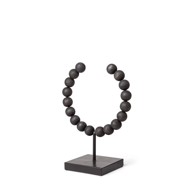 12" Black Wood and Metal Abstract Beaded Tabletop Sculpture HomeRoots